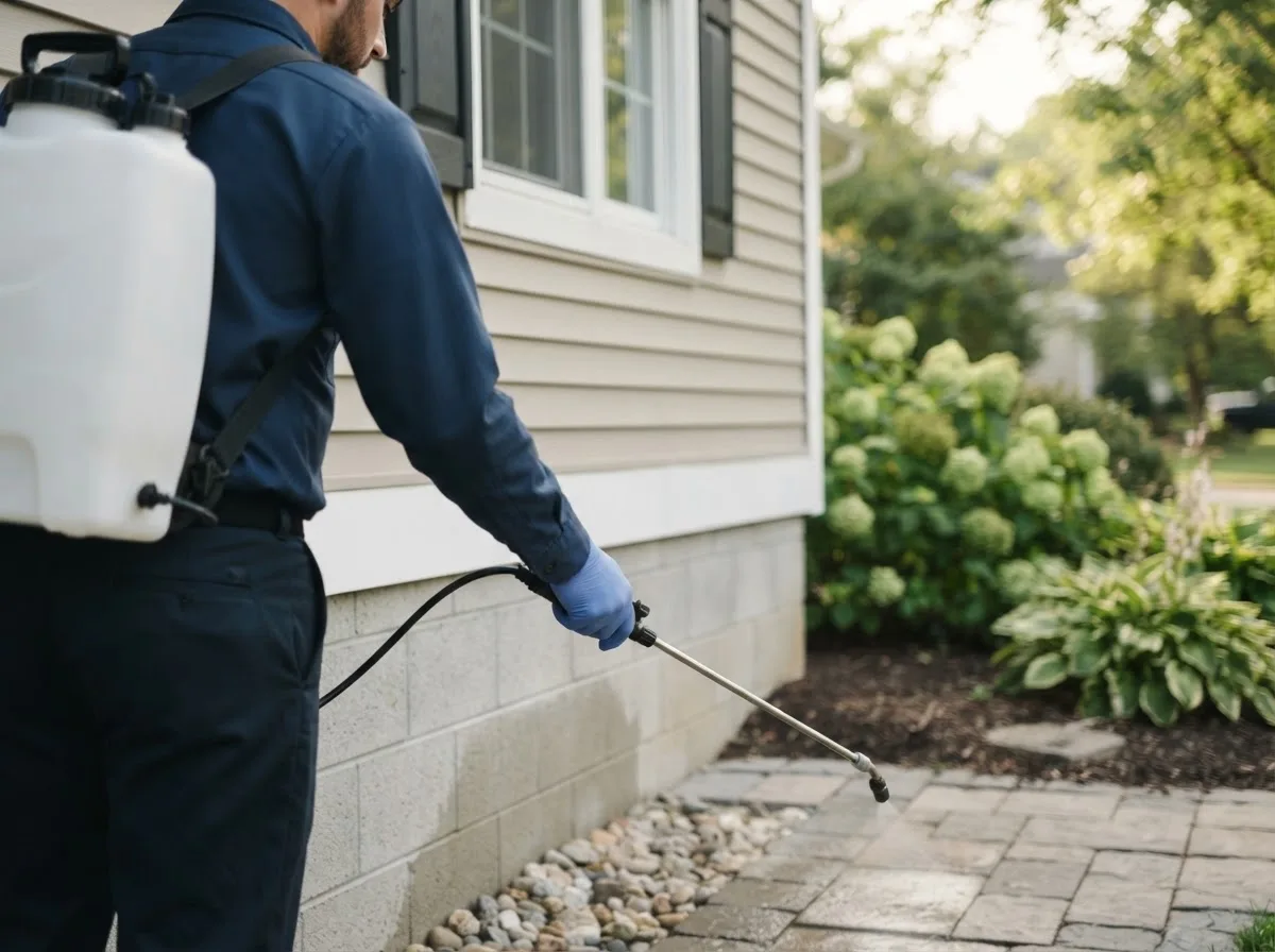 Pest control technician inspecting a home in Dibble, OK